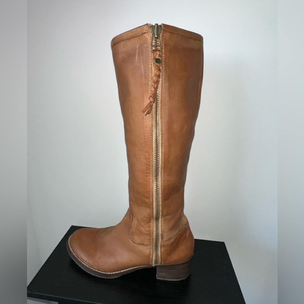 🤎 Lucky Brand LK-Hesper Tall Leather Boots Dark Camel Norway 10M - Picture 4 of 11